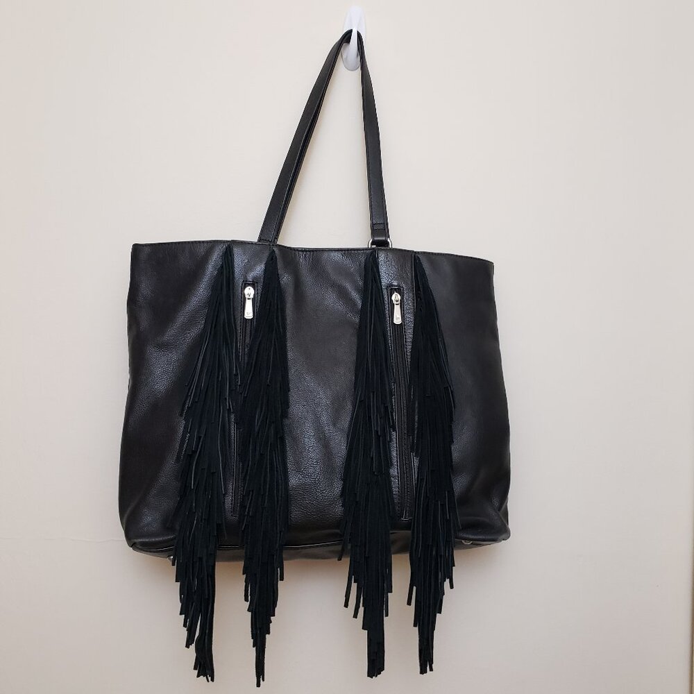 SILPADA Dakota Shoulder Handbag Purse Pocket Black Leather Suede Fringe Boho EXC